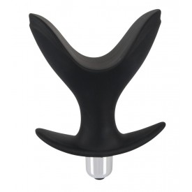 Чёрная анальная V-образная пробка Black Velvets Vibrating Anchor Plug с вибрацией - 10,3 см.